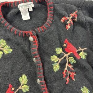 Coldwater Creek Size 1X Vintage Cardigan Sweater Embroidered Cardinal Christmas‎